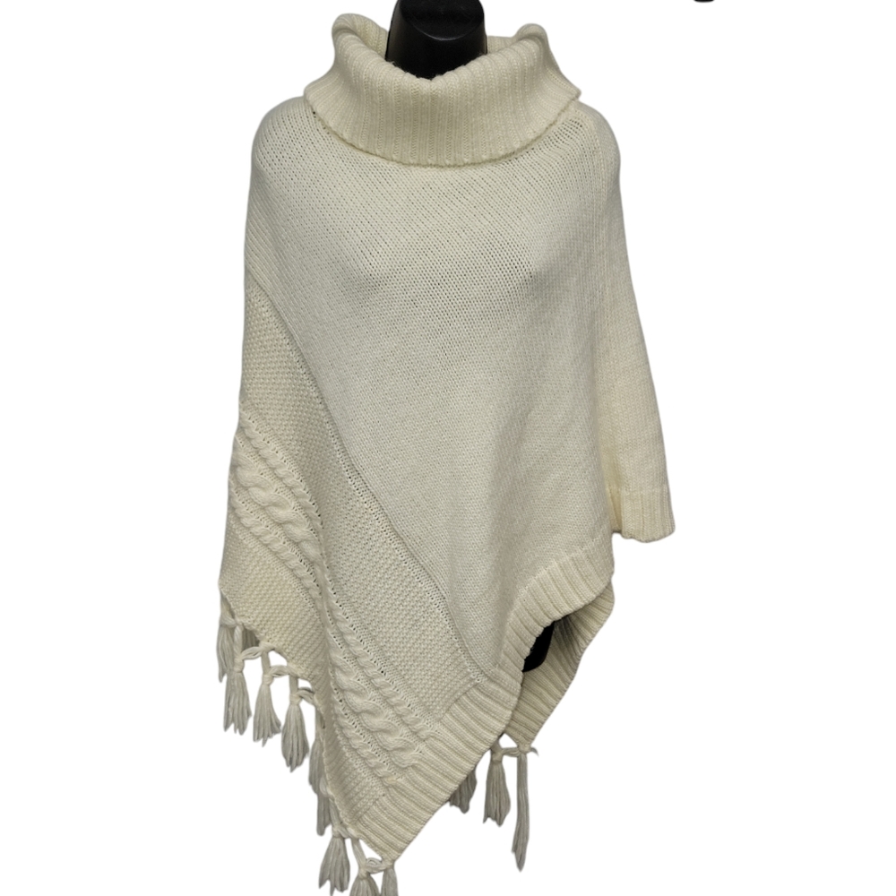 Tint and Shadow Ribbed Knit Shawl Poncho Sweater Cowl Cream Size S/M